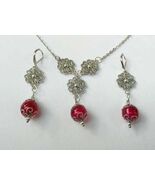 Silver jewelry set Red set Boho set Flower silver set Ruby red set neckl... - €45,13 EUR