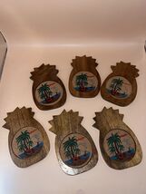 Vintage Hawaii Coasters Set Wooden Cork Pineapple Shaped Drink Coasters - $13.86