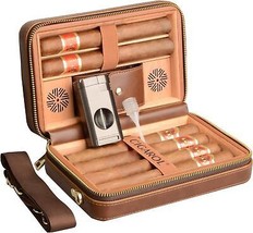 CIGAIOL Leather Cigar Humidor, Premium Travel Humidor with Lighter, Port... - £81.83 GBP