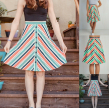 Modcloth Cabana Striped Button Front A-Line Skirt Size Large Chevron Retro Swing - £20.10 GBP