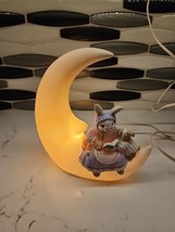 Terragrafics 1986 Night Light Table Lamp Mommy Rabbit Baby Bunnies Moon ... - $44.45