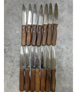 Lot of 14 Stainless Steel Wooden Handle Made in Brazil Steak Knives - $24.99