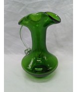 *Needs Cleaning* Emerald Green Crackle Glass Serving Pitcher 5&quot; - $12.87