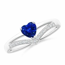 ANGARA 5mm Natural Sapphire and Diamond Chevron Ring in Silver for Women, Girls - £386.11 GBP+