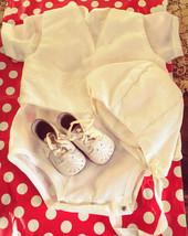 Vintage Hand Made Baptism Romper with vest, hat and shoes. - £14.07 GBP