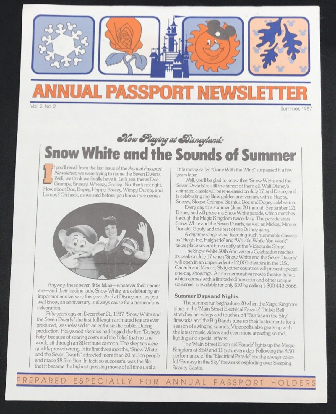 Primary image for Summer 1987 Disneyland Annual Passport Newsletter Snow White Sounds of Summer