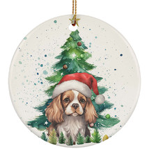 Funny Cavalier King Puppy Dog Pine Tree Christmas Ornament Ceramic Gift Decor - £11.83 GBP