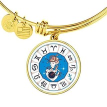 Express Your Love Gifts Sagittarius Zodiac Sign Engraved 18k Gold Circle Bangle  - £39.89 GBP