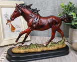 Equestrian Dark Brown Horse Galloping On Wild Pasture Statue With Base 9... - $29.99