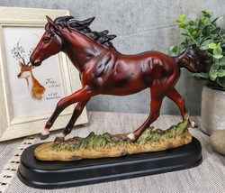 Equestrian Dark Brown Horse Galloping On Wild Pasture Statue With Base 9... - $29.99