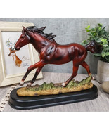 Equestrian Dark Brown Horse Galloping On Wild Pasture Statue With Base 9... - $40.99 CAD