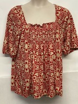 Faded Glory Womens Top Size 1X 16 W Smocked Red Print  - $10.36