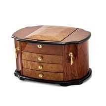 High Gloss Oak Burl Veneer Locking Wooden Jewelry Box - £574.99 GBP
