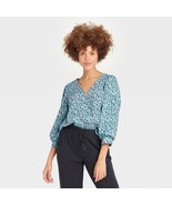 A New Day Women&#39;s Floral Print 3/4 Sleeve Voile V Neck Top X-LARGE New W... - $445.35 MXN