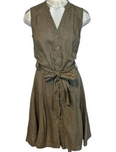 Malvin I Love Linen Brown Sleeveless Belted Shirt Dress Size Medium Free Ship - £30.33 GBP