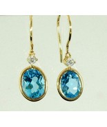 Solid 2.50 Ct Oval Cut Blue Topaz Drop/Dangle Earrings 14K Yellow Gold Over - £39.76 GBP