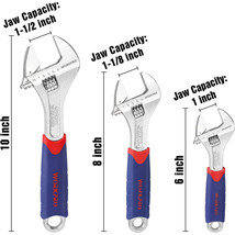 WORKPRO 3PC Adjustable Wrench Set w/Rubberized Anti-Slip Grips 10&#39;&#39;8&#39;&#39;6&#39;... - £37.75 GBP