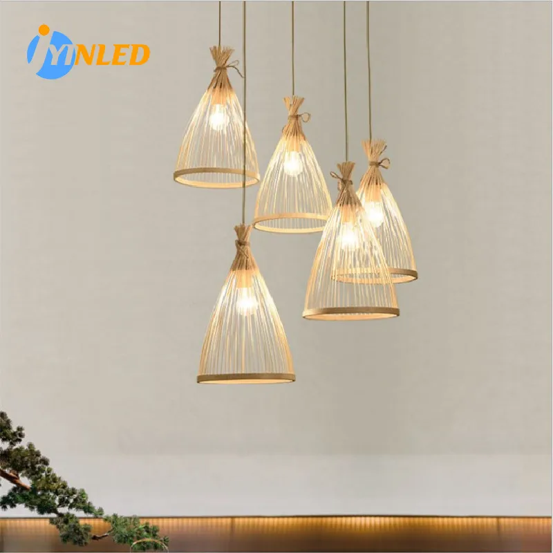 Bamboo Pendant Hanging Lamp for Ceiling Braided Suspension Led Lights Lu... - $31.05