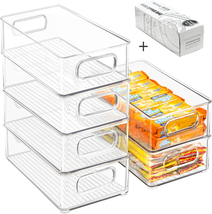 Refrigerator Organizer Bins 6 Pack Clear Kitchen Container Handles 20 Plastic B - £26.94 GBP