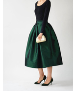 A-line Pleated Taffeta Skirt Ruffle Plus Size Pleated Skirt -Emerald Gre... - $65.99