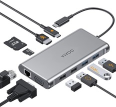 Yiyoo Docking Station 10 in 1 USB C Hub Dock 4K HDMI Port Adapter for PC Mac - £20.62 GBP