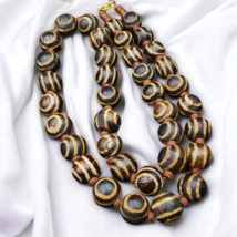 South Asian Burmese Old Pumtek petrified Wood Beads Necklace Strand 14-15mm - £93.02 GBP