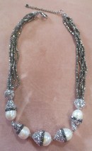 Lucas Lameth LUC 20&quot; Long Pearl Rhinestone Capped Necklace Sterling Silv... - £107.91 GBP