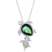 Sterling Silver Abalone Turtle with MOP BabyTurtle Necklace - £45.56 GBP