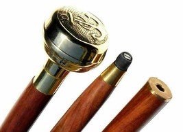 Antique Brass Round Handle Anchor Design Vintage Style Wooden Walking Stick Cane - £26.88 GBP