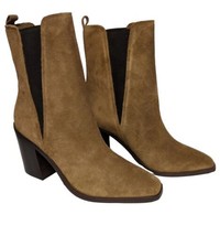 NEW Marc Fisher Size 11M Kristie Heeled Bootie Leather Brown Suede Boots Pull On - £41.18 GBP
