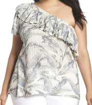 Lucky Brand Tropical Print One-shoulder Top Ruffle short sleeve size XL New - $21.60