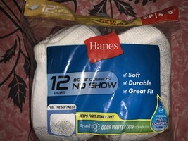 HANES ~ Boys Youth Kid 12-Pair No Show Socks White Cushion S (Shoe Size ... - $14.97