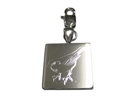 Silver Toned Square Etched Sparrow Bird Pendant Zipper Pull Charm - $34.99