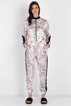 Women&#39;s Black Contrast Multi Color Print Zip Up Jacket &amp; Pants Set (S) - £33.90 GBP