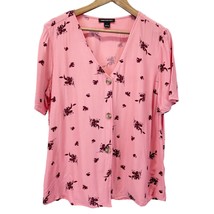 Something Navy Womens L Short Sleeve Floral Blouse Mauve Pink V-Neck Viscose  - £19.27 GBP