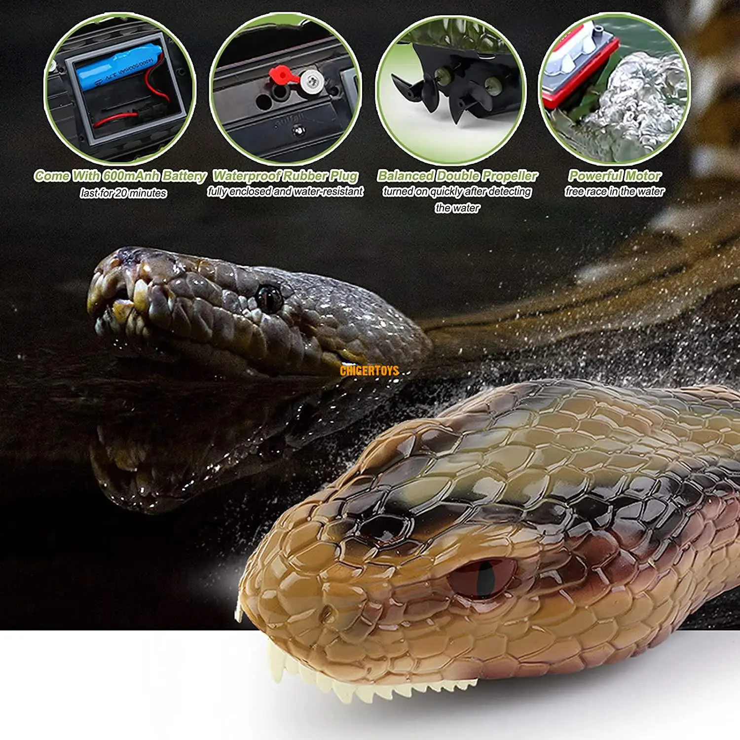 2.4G RC Boat Remote Control Snake Boats Electric Animal Ship Simulation snake - £41.44 GBP