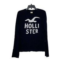 Hollister T-Shirt Size Medium Black Logo Embroidered Mens 100% Cotton LS  - £15.02 GBP