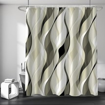 Brown Shower Curtain, Modern Abstract Grey And Brown Striped Shower Curtain Set  - £23.36 GBP