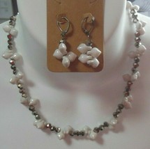 Vintage Silver-tone pearlescent Necklace &amp; Earrings Set - £35.20 GBP