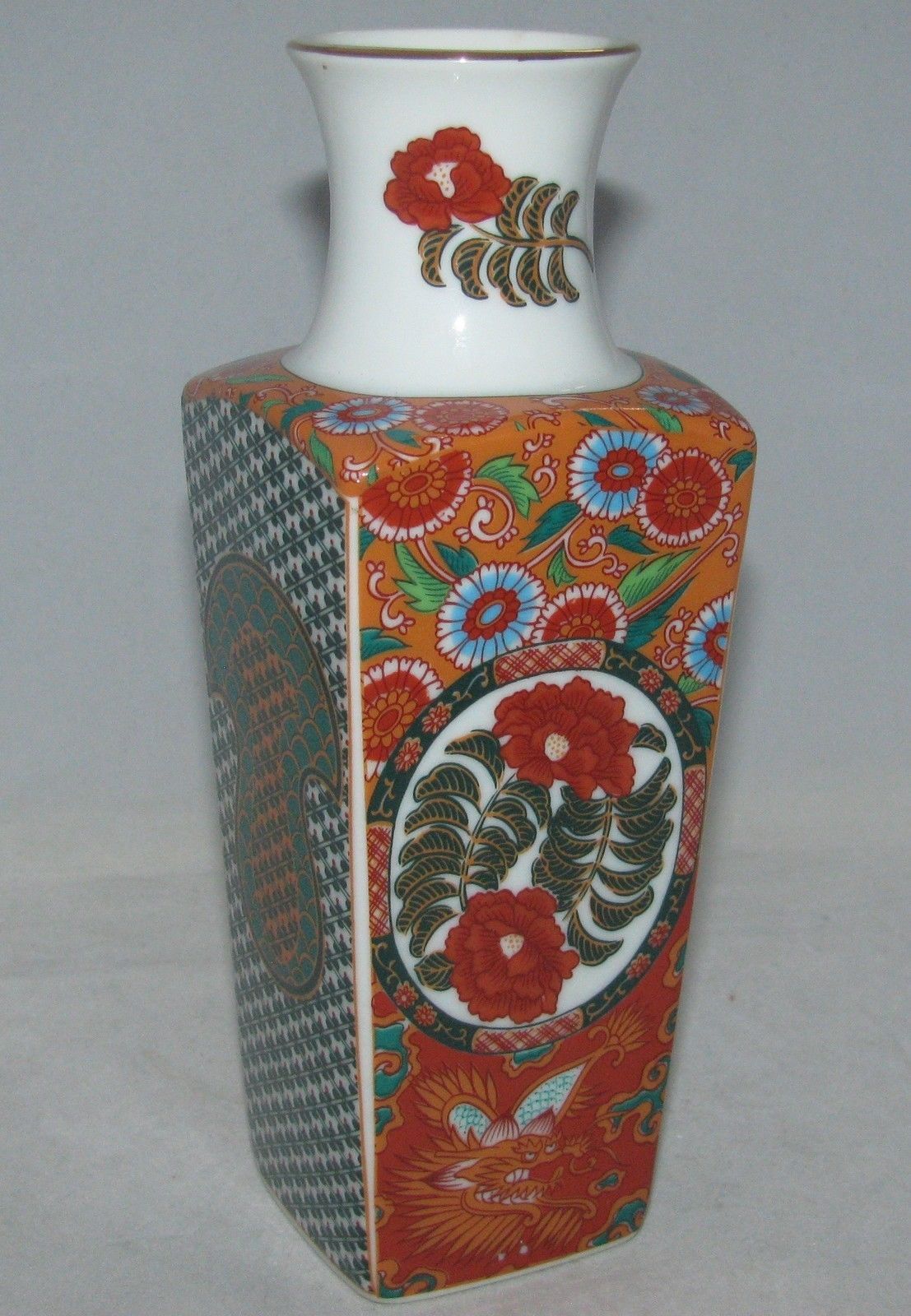 Two Seymour Mann MEIJI Porcelain Dragons &amp; Orange Blossoms Rust &amp; Green ... - $19.99