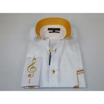 Mens AXXESS Musician Singer Cotton Shirt Turkey Musical Notes 724-23 White Gold image 3