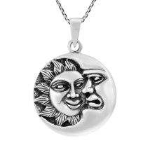 Eclipse Embrace Sterling Silver Sun And Moon Face Celestial Pendant Necklace - £28.28 GBP