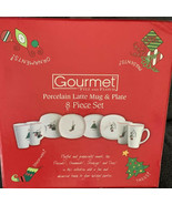 Fitz &amp; Floyd Gourmet 2007 Christmas 8 Piece Porcelain Latte Mug &amp; Plate ... - $49.99