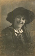 1910 Real Photo Postcard Rppc Young Girl In Hat &amp; Sailor Type Blouse &amp; Lockett - £2.80 GBP