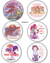 #27 FUN 3&quot;  BUTTONS PIN BACKS FAVORS GIFTS FOR RED HAT LADIES OF SOCIETY - $132.49 MXN