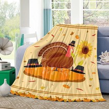 Thanksgiving Pumpkins Sunflowers Leaves Cozy Fuzzy Microfiber Throws, 50X60In. - £40.60 GBP