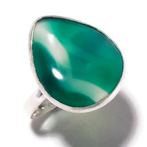 Green Onyx Agate Cabochon Pear Gemstone 925 Silver Overlay Handmade Ring US-8.5 - $9.95