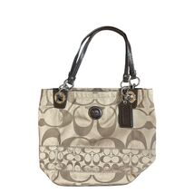 Coach Alex Tan Brown Sateen Signature Tote Shoulder Bag Purse 14449 w/ H... - $59.39