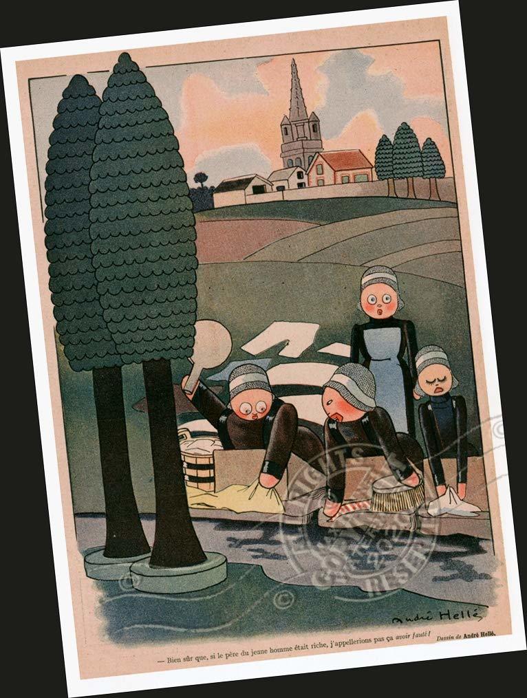Le Sourire &quot;Challenge from the Smile: 3 Laundry Ladies Washing in River&quot;... - $59.84
