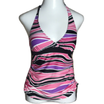 Jaclyn Smith Halter Tankini Swimsuit Top ~Sz 8 ~ Pink,White,Purple,Black Stripes - £10.61 GBP